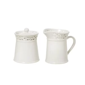 Set lattiera e zuccheriera in ceramica bianca traforata l'arte di nacchi