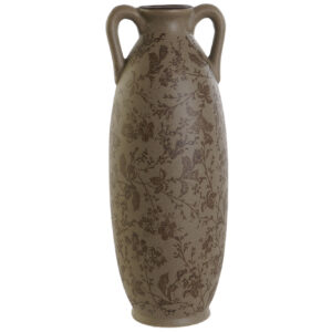 VASO GRES PORCELLANA 13X13X35 FOGLIE OPACO MARRONE